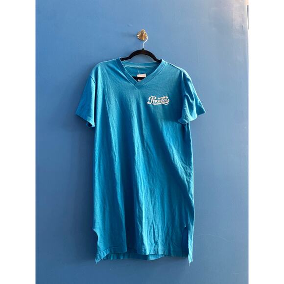 Vintage 90s Pepsi-Cola V-neck Blue Sleep Shirt Logo Print Women's Medium-Large - Picture 1 of 2